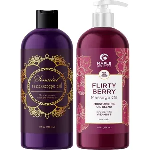 2 Massage Oils for Massage Therapy - Maple Holistics Massage Oil Kit with Aromatherapy Lavender Massage Oil Plus Flirty Berry Massage Oil for Sensual Aromatherapy Made with Pure Essential Oils