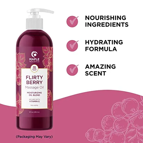 2 Massage Oils for Massage Therapy - Maple Holistics Massage Oil Kit with Aromatherapy Lavender Massage Oil Plus Flirty Berry Massage Oil for Sensual Aromatherapy Made with Pure Essential Oils