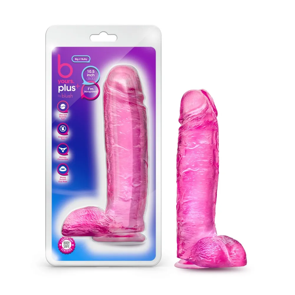 B Yours Plus By Blush® | Big N’ Bulky Pink 10.5-Inch Long Dildo With Balls & Suction Cup Base