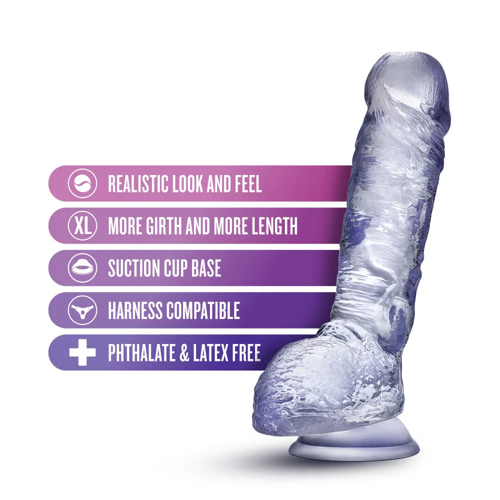 B Yours Plus By Blush® | Hearty n’ Hefty Clear 9-Inch Long Dildo With Balls & Suction Cup Base