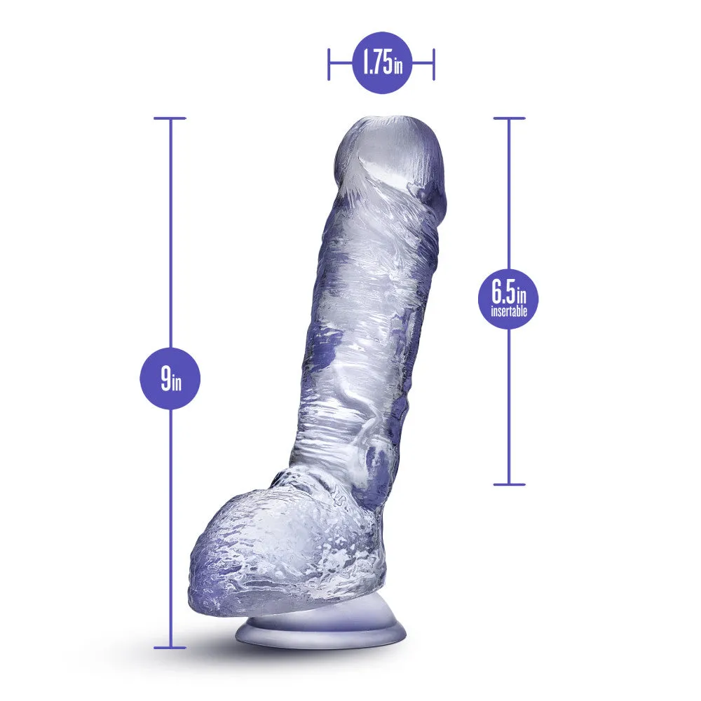 B Yours Plus By Blush® | Hearty n’ Hefty Clear 9-Inch Long Dildo With Balls & Suction Cup Base
