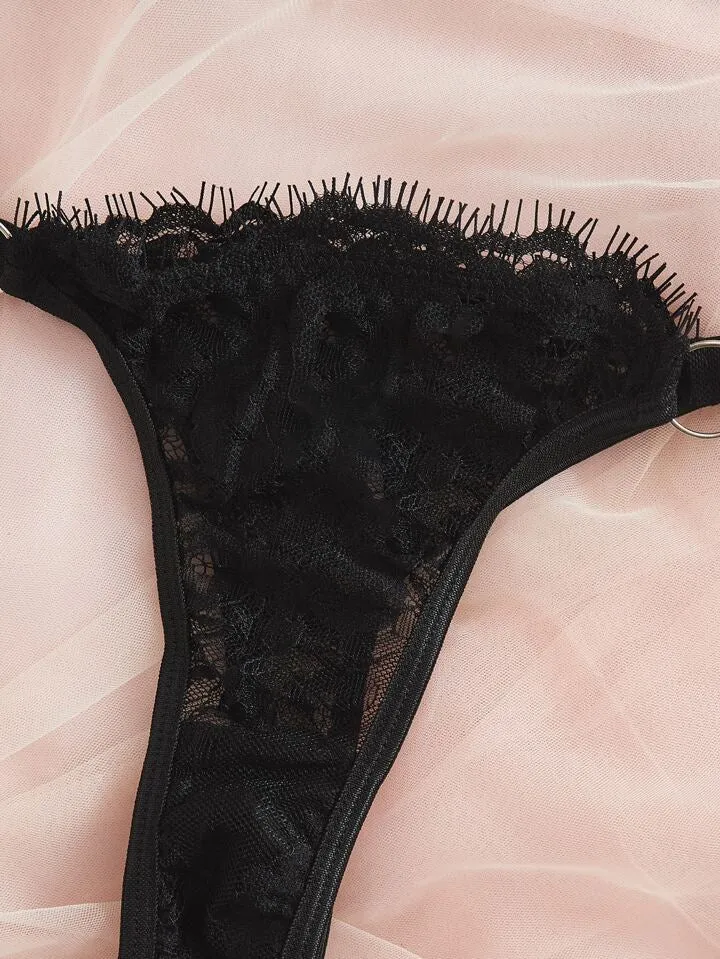 Black Lingerie Floral Lace Set