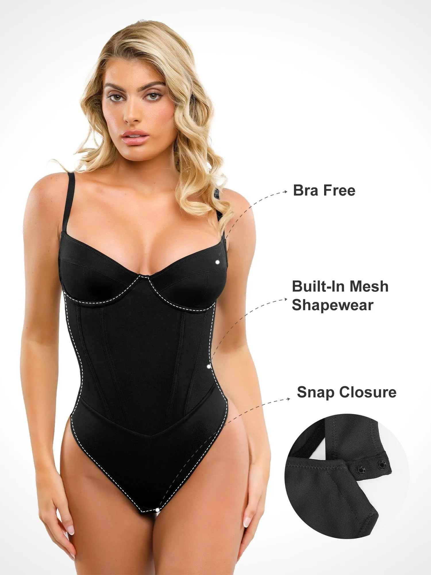 Built-In Shapewear Thong Bodysuits Or Split Midi Skirt