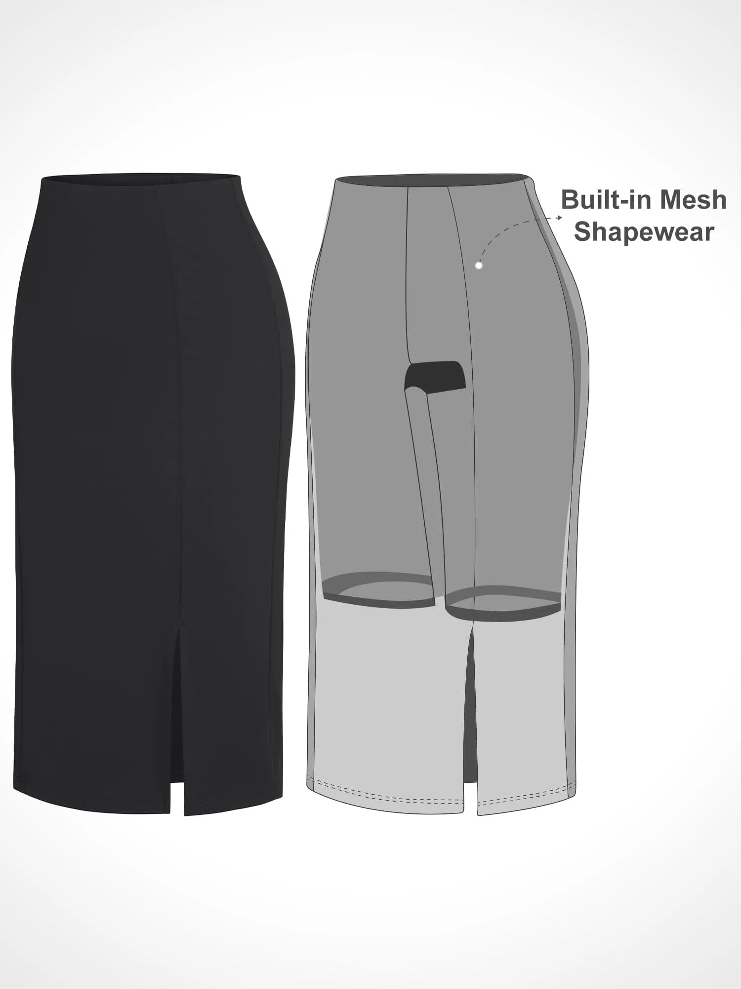 Built-In Shapewear Thong Bodysuits Or Split Midi Skirt