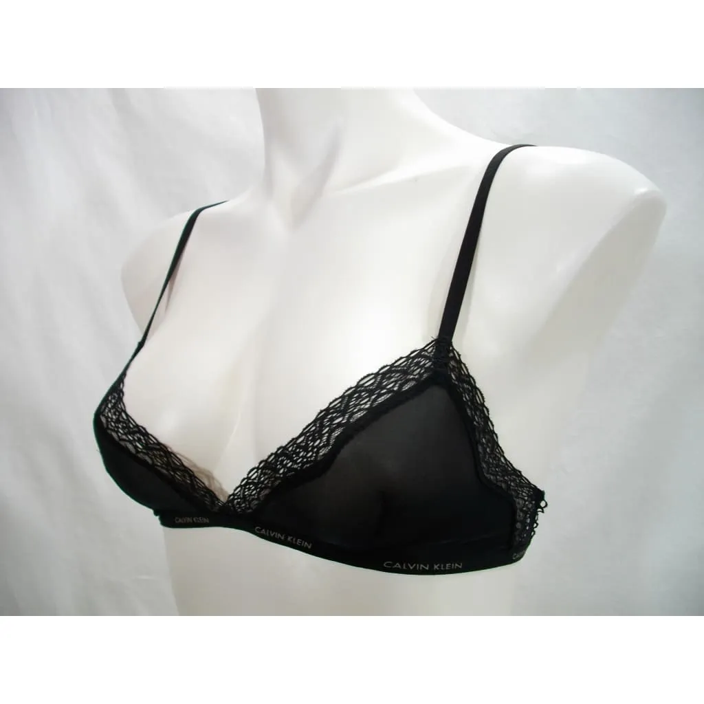 Calvin Klein QF1842 Sheer Marquisette with Lace Unlined Triangle Bra XS X-SMALL Black
