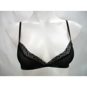 Calvin Klein QF1842 Sheer Marquisette with Lace Unlined Triangle Bra XS X-SMALL Black