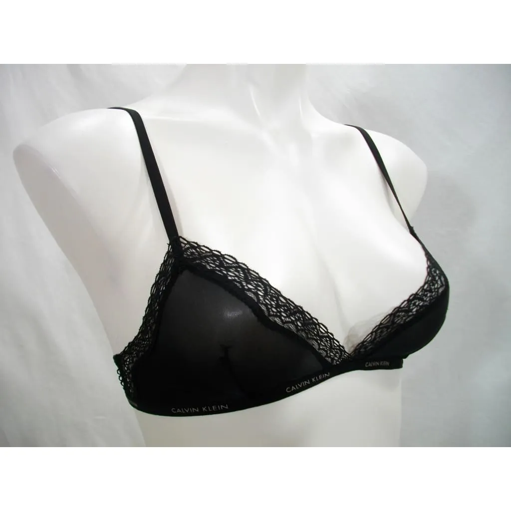 Calvin Klein QF1842 Sheer Marquisette with Lace Unlined Triangle Bra XS X-SMALL Black