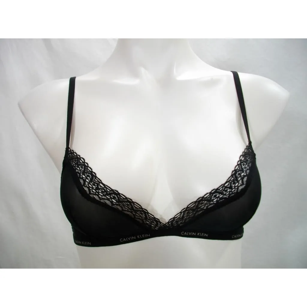 Calvin Klein QF1842 Sheer Marquisette with Lace Unlined Triangle Bra XS X-SMALL Black