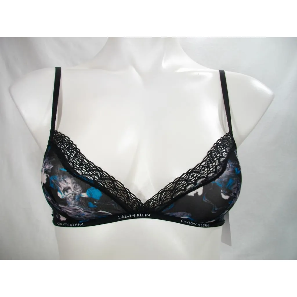Calvin Klein QF1842 Sheer Marquisette with Lace Unlined Triangle Bra XS X-SMALL Multi