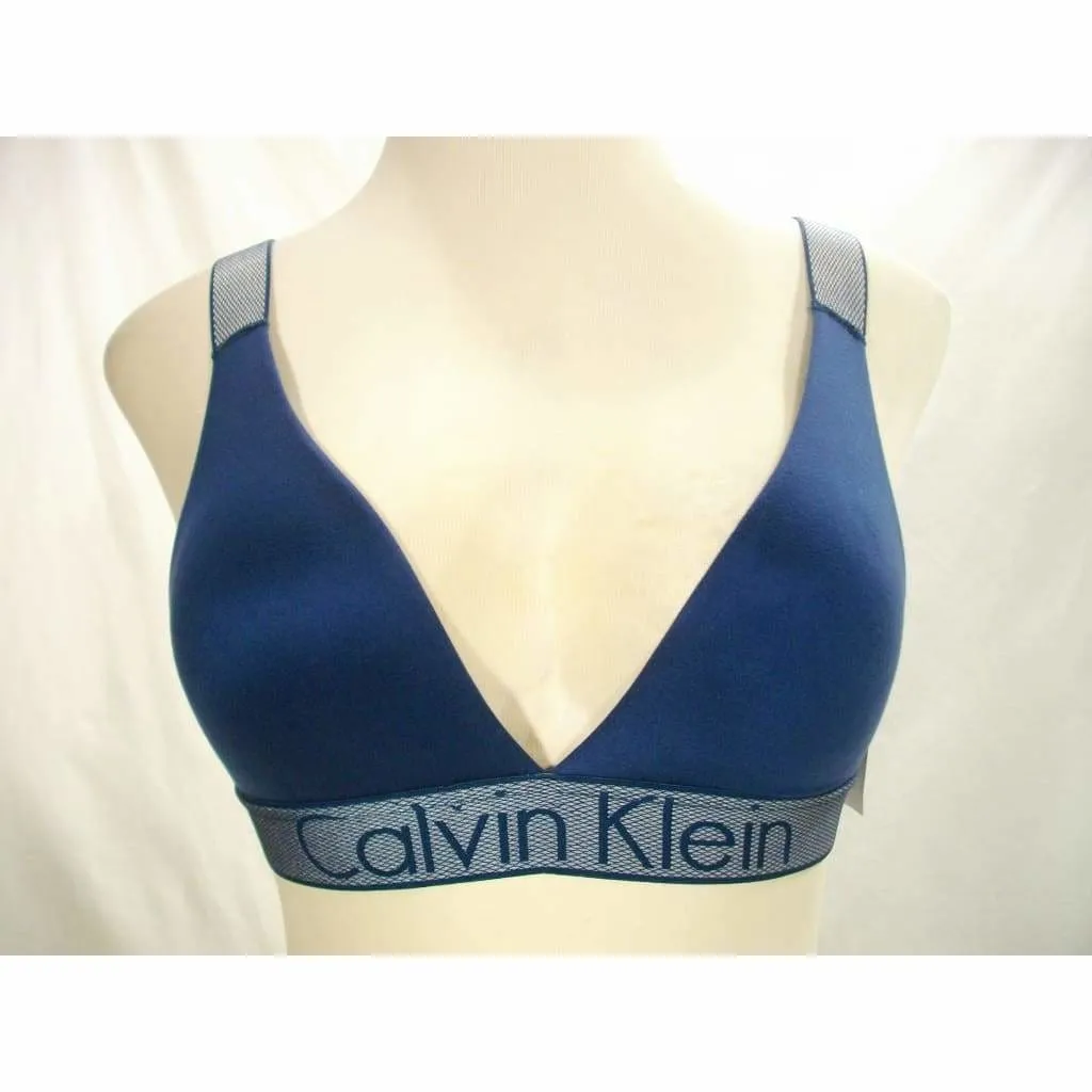 Calvin Klein QF1998 Mesh Strap Logo Stretch Wire Free Bralette Size SMALL Blue NWT