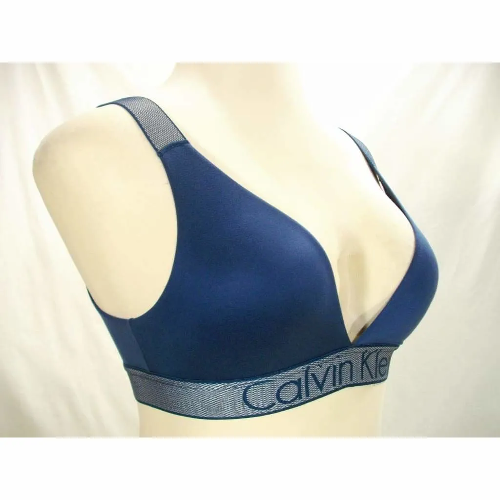 Calvin Klein QF1998 Mesh Strap Logo Stretch Wire Free Bralette Size SMALL Blue NWT