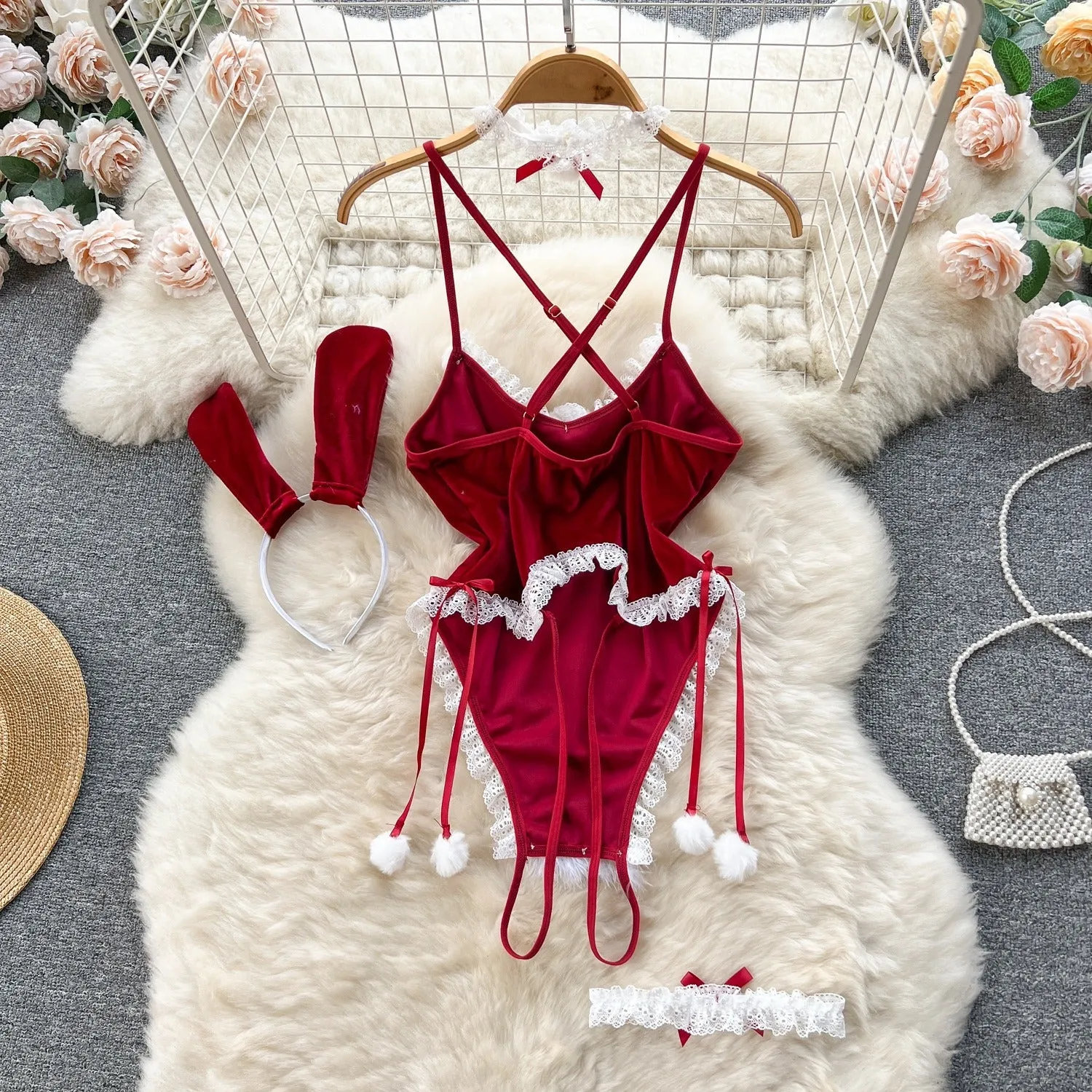 Cheery Velvet Lingerie Set