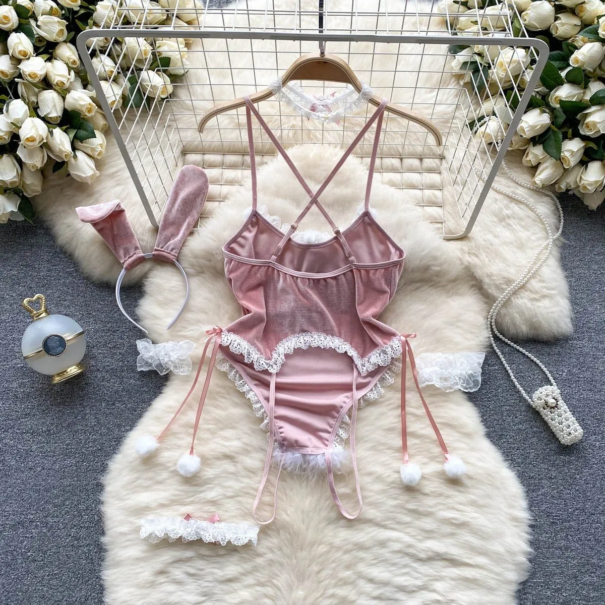 Cheery Velvet Lingerie Set
