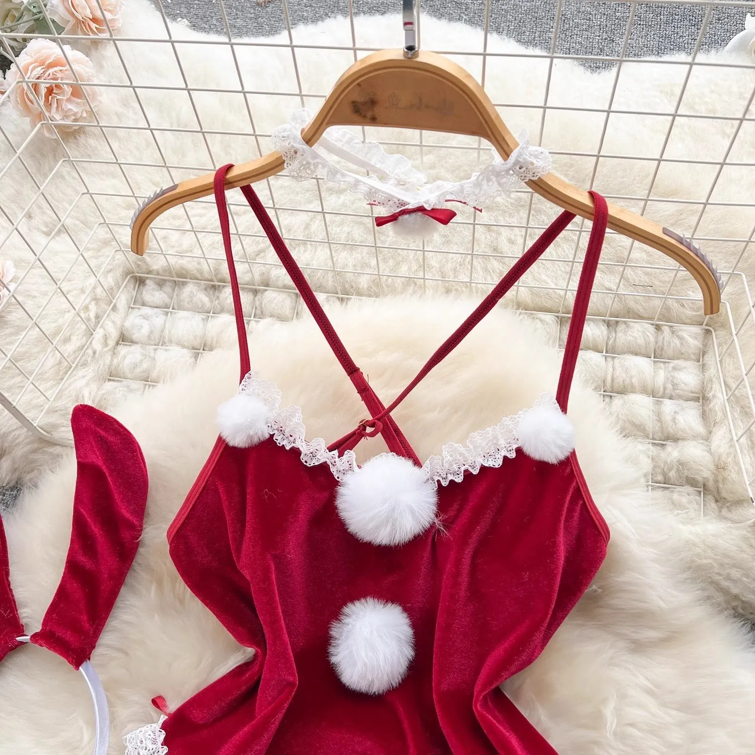 Cheery Velvet Lingerie Set