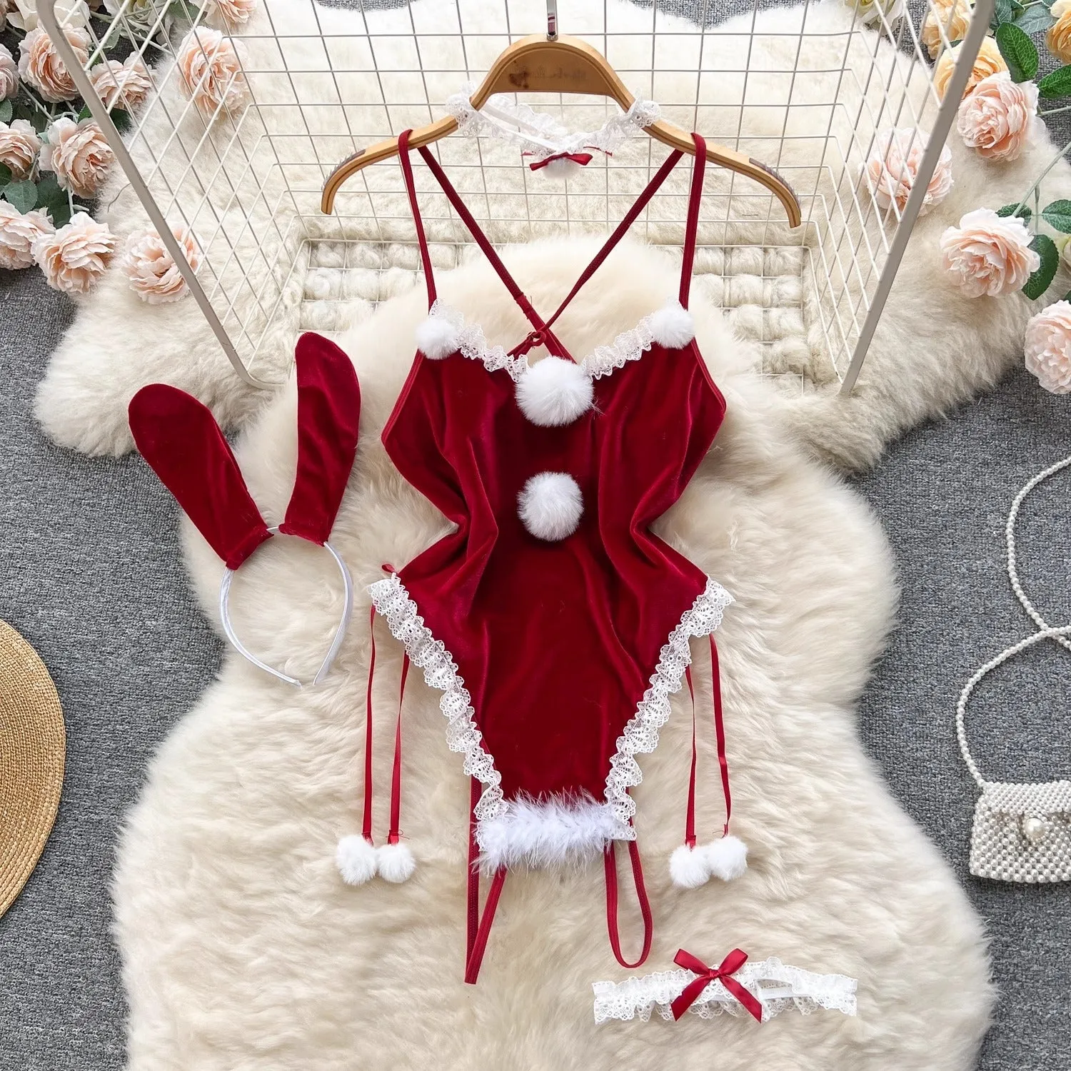 Cheery Velvet Lingerie Set
