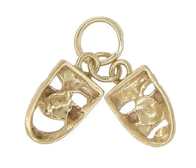 Comedy and Tragedy Charm Masks Duo in 14 Karat Gold