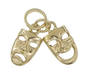 Comedy and Tragedy Charm Masks Duo in 14 Karat Gold