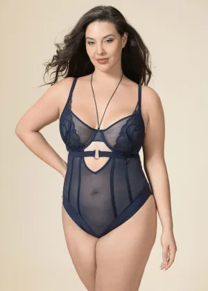 CORA Plus Underwired Plunge Unlined Bodysuit with Detachable Neck Holder
