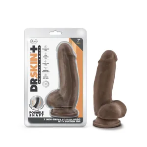 Dr. Skin Plus By Blush® | Realistic Chocolate 7-Inch Long Soft Yet Erect & Posable Dildo With Balls & Suction Cup Base