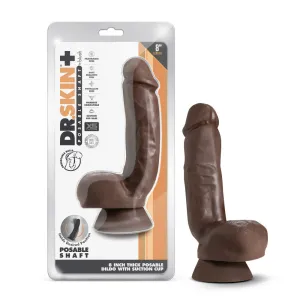 Dr. Skin Plus By Blush® | Realistic Chocolate 8.5-Inch Long Soft Yet Erect & Posable Dildo With Balls & Suction Cup Base