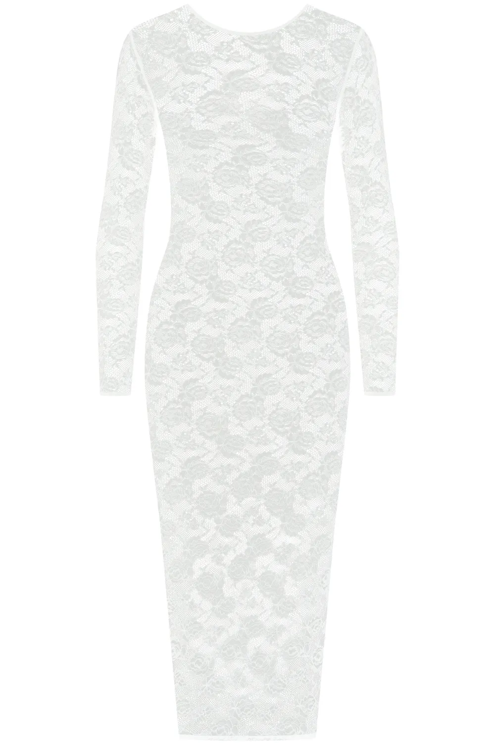 Flashback Lace Long Sleeve Midi Dress White