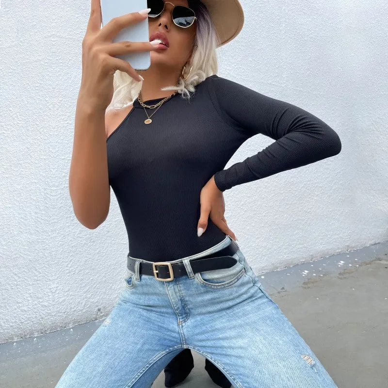 Hollow Single Shoulder Sexy Slim Bodysuit Women Wholesale