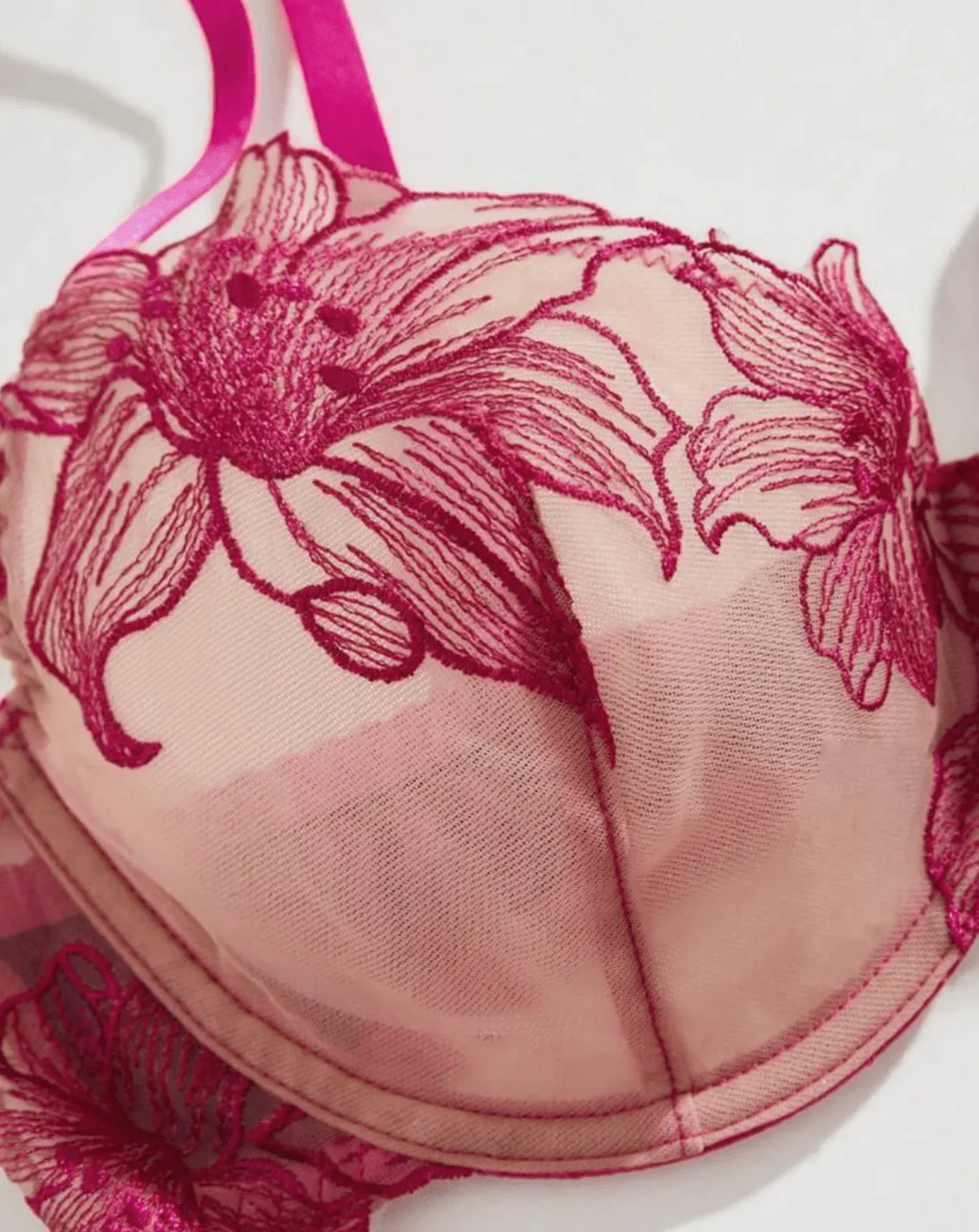 Hot Pink Lingerie Garter Silk Lace Set