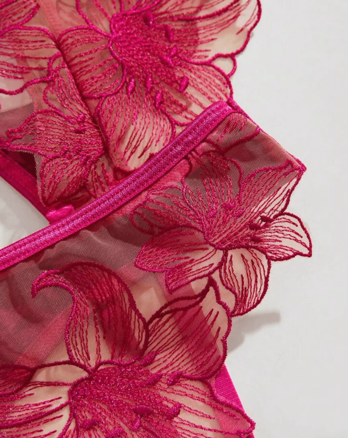 Hot Pink Lingerie Garter Silk Lace Set