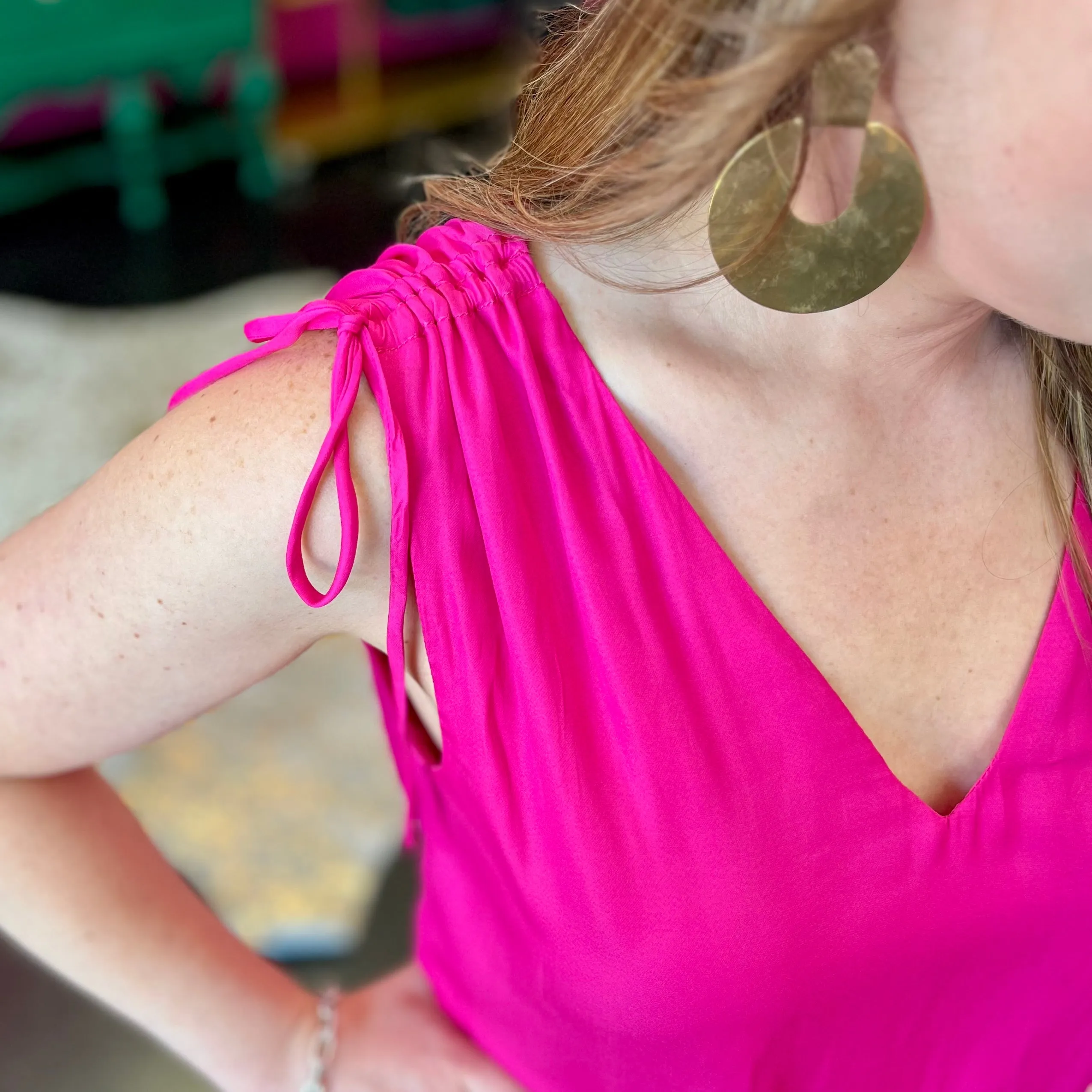 Hot Pink Satin Sleeveless Top