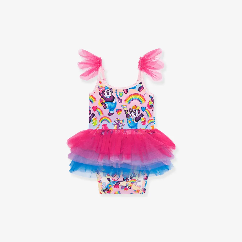 Lisa Frank® Panda Painter Tulle Smocked Bodysuit Dress