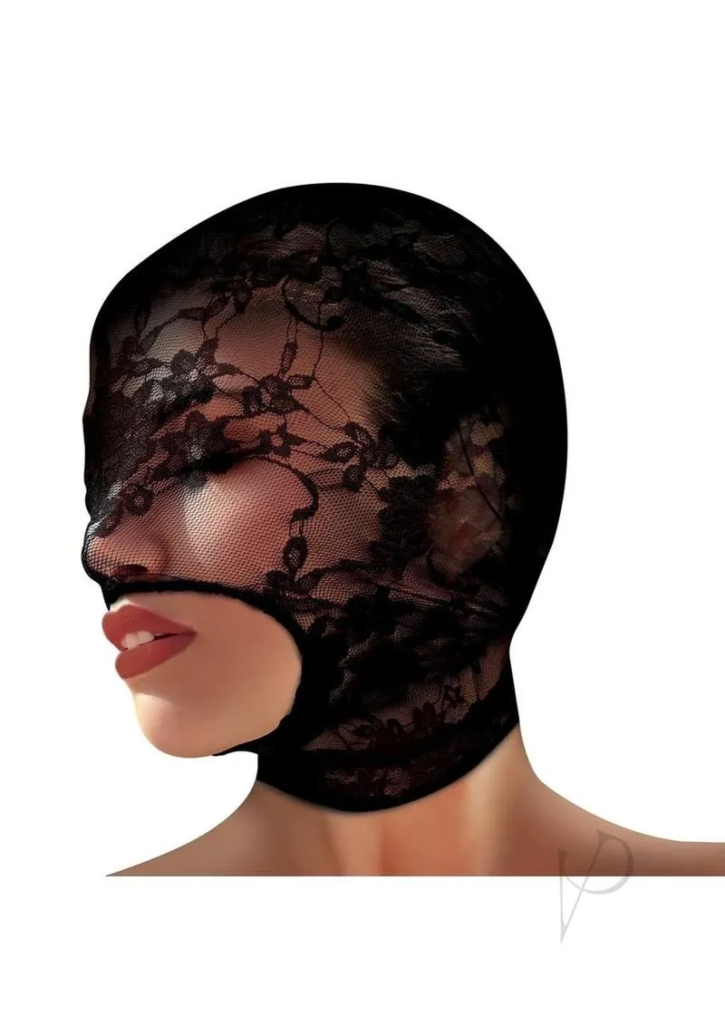 Ms Lace Seduction Lace Bondage Hood Blk