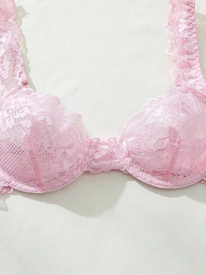 Pink Lingerie Set See Through Mesh