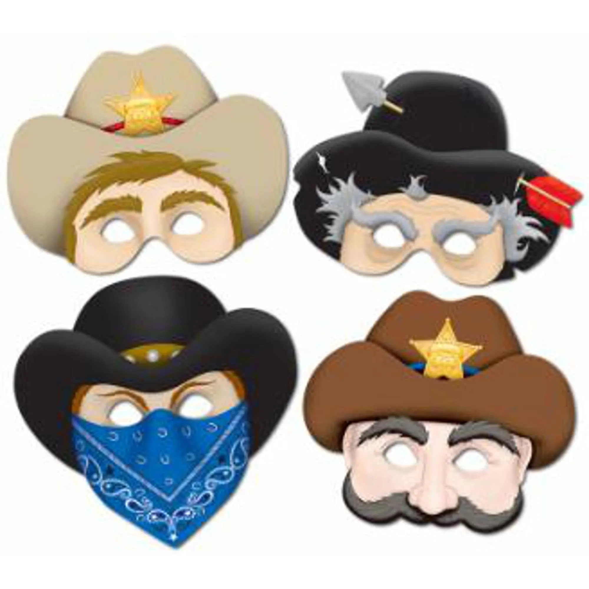 "Western Masks - 4 Pack With Elastic - 13 Inch"