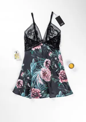 Satin Nightdress With Lace 4367