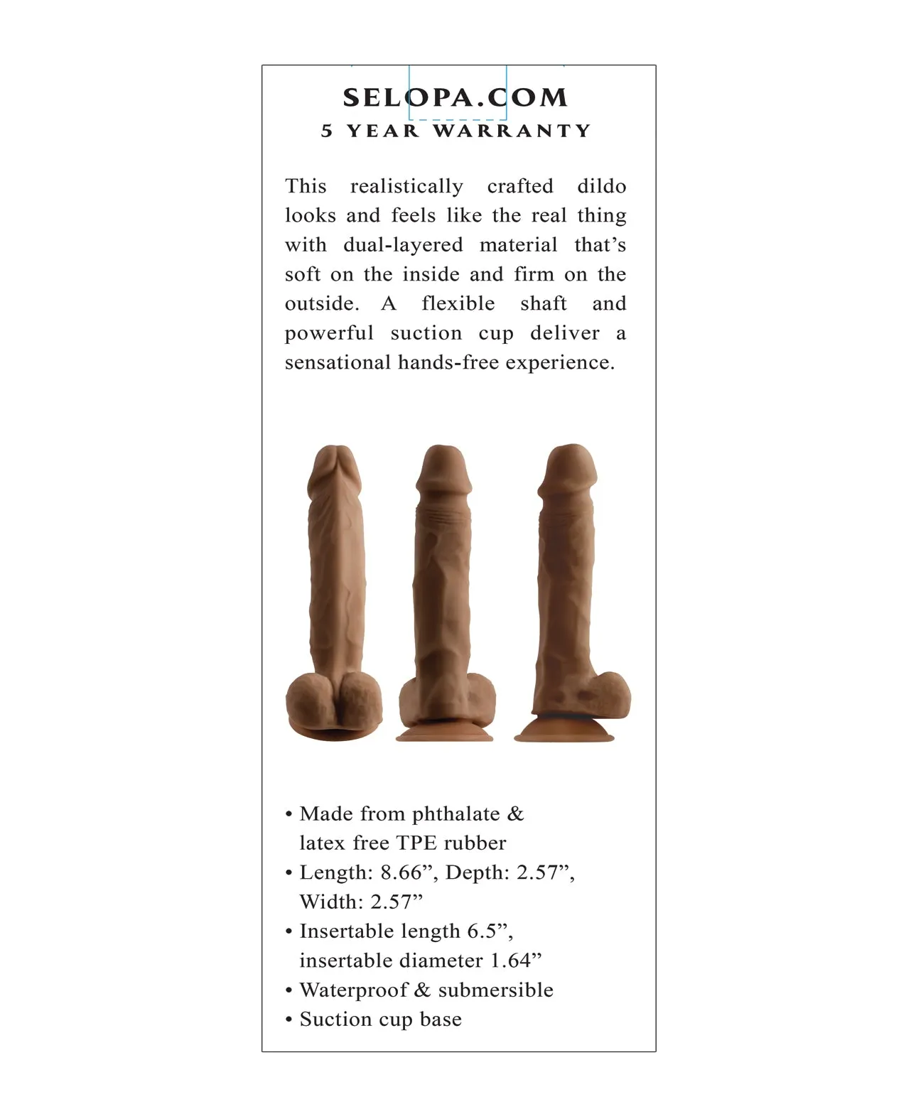 Selopa 6.5" Natural Feel Dildo - Dark