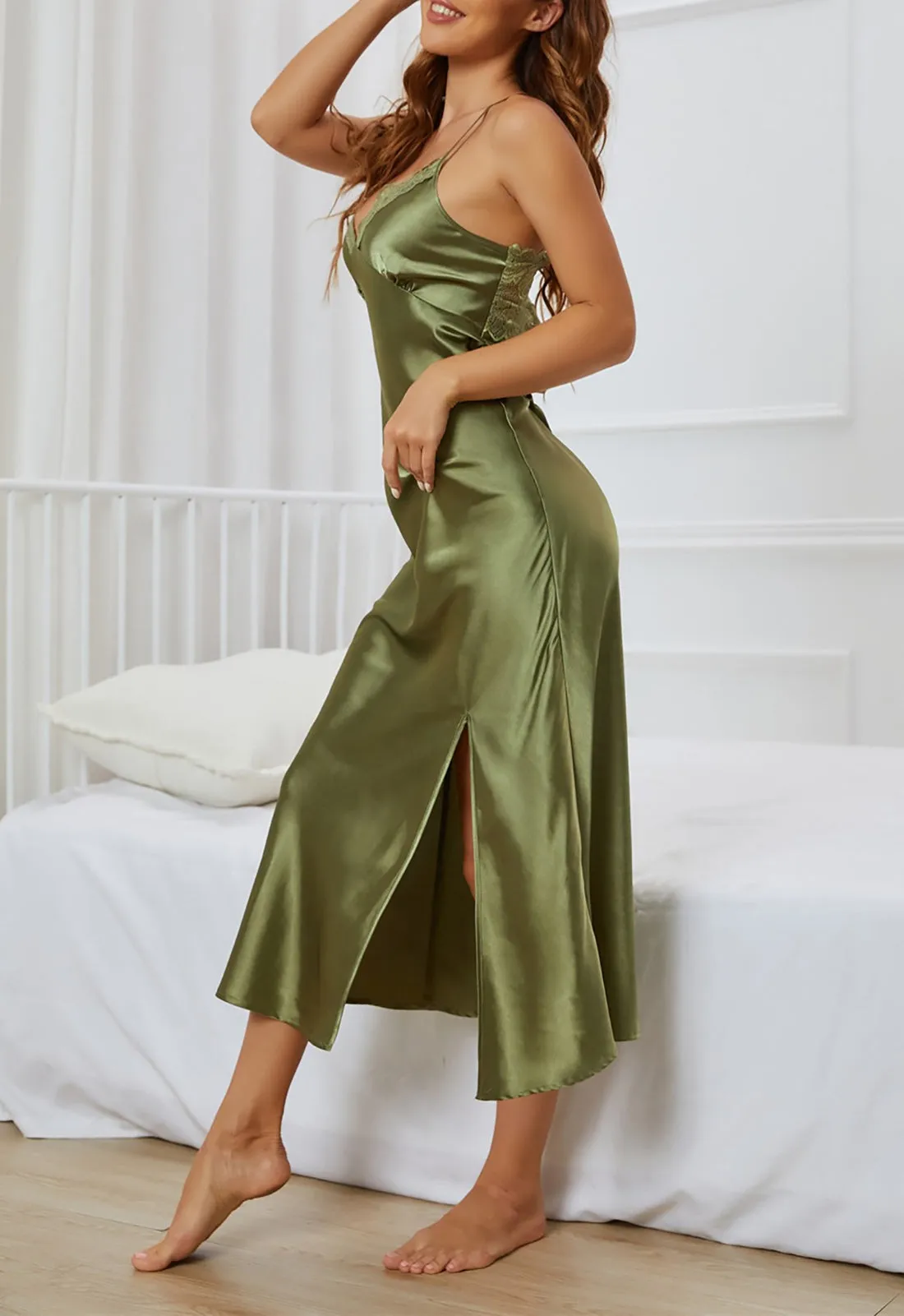 Sexy V-neck Nightgown Lace Lingerie Chemises Sleeveless Sleep Dress For Women Elegant Fatigue