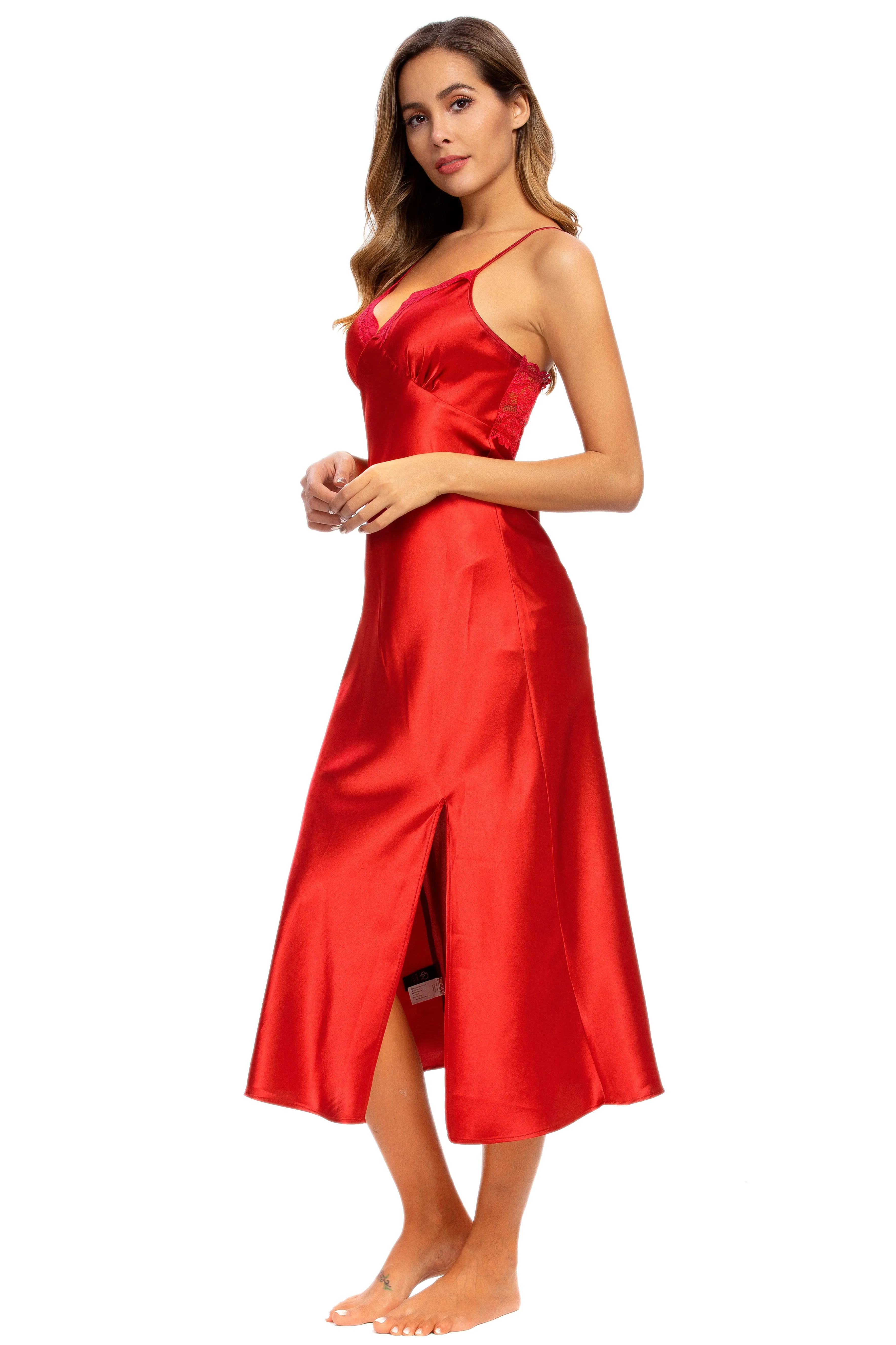 Sexy V-neck Nightgown Lace Lingerie Chemises Sleeveless Sleep Dress For Women Elegant Red