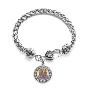 Silver Mardi Gras Masks Circle Charm Braided Bracelet