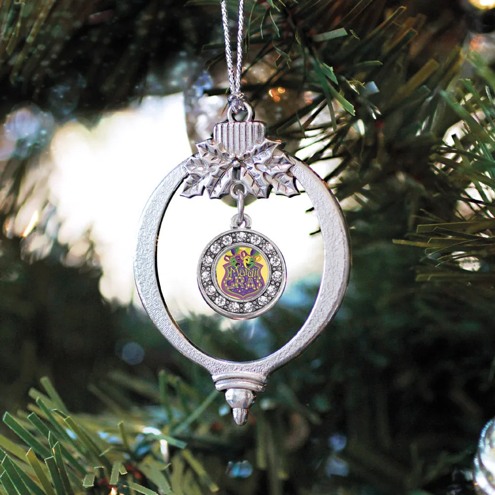 Silver Mardi Gras Masks Circle Charm Holiday Ornament