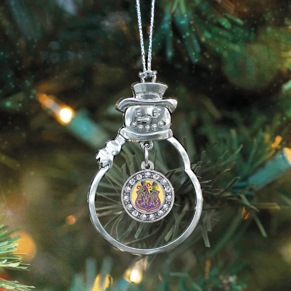 Silver Mardi Gras Masks Circle Charm Snowman Ornament