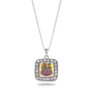 Silver Mardi Gras Masks Square Charm Classic Necklace
