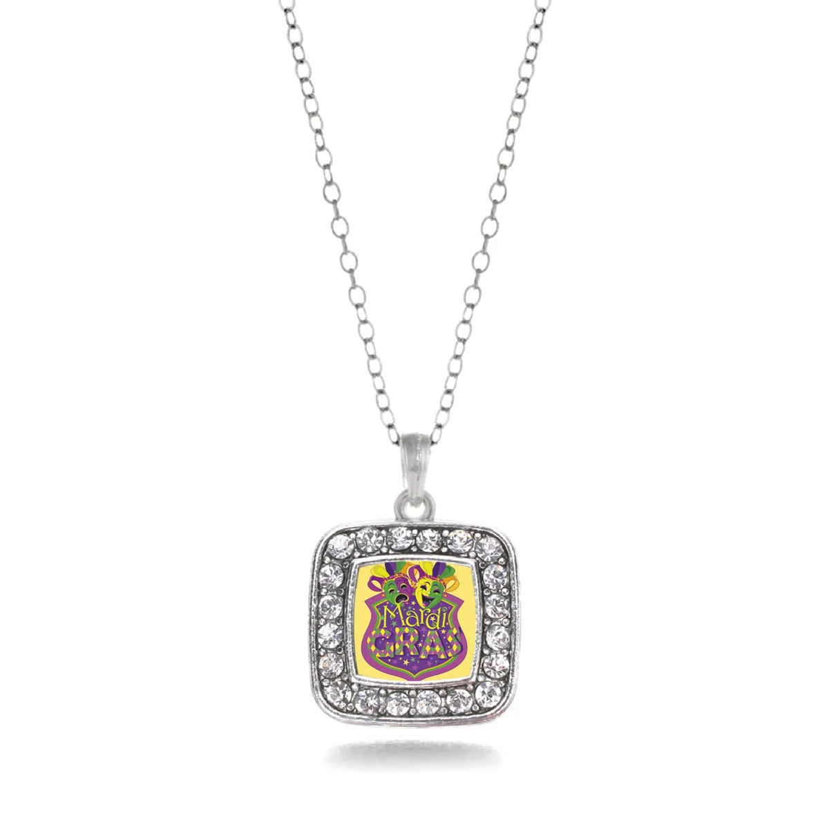 Silver Mardi Gras Masks Square Charm Classic Necklace