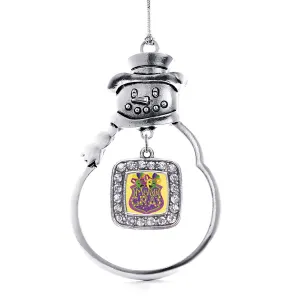 Silver Mardi Gras Masks Square Charm Snowman Ornament