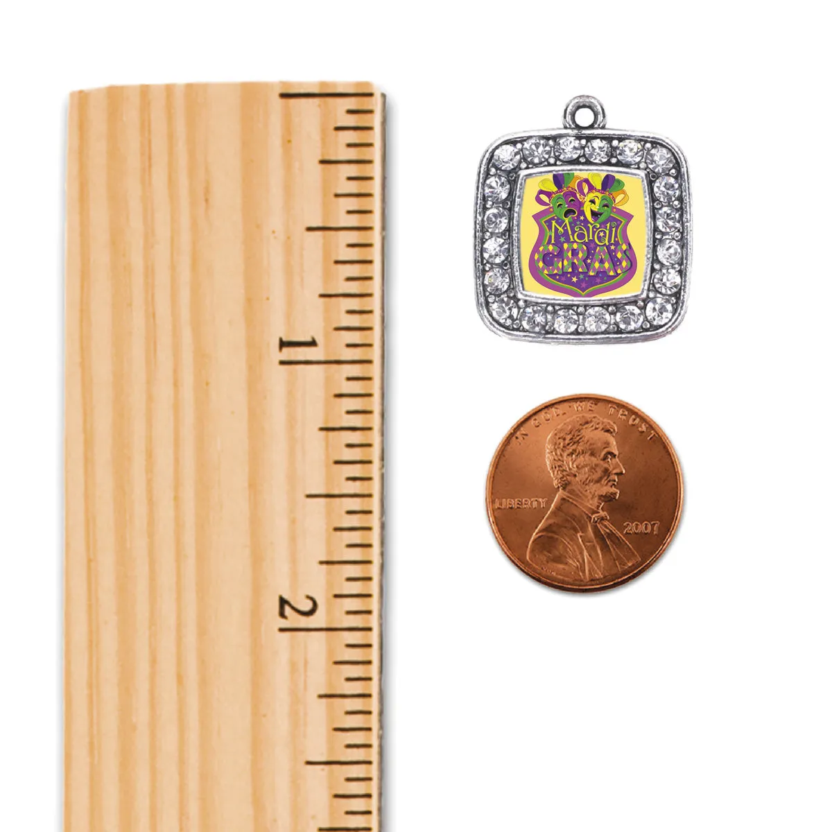Silver Mardi Gras Masks Square Memory Charm