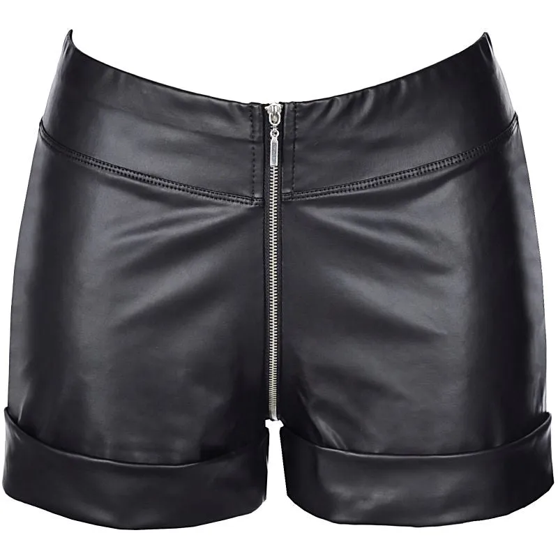 Stretch Wetlook Zip Shorts Black