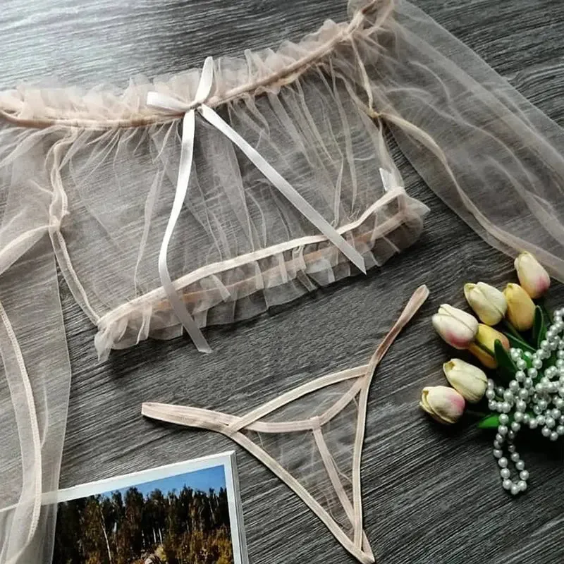 Transparent Lace Off-Shoulder Lingerie Set
