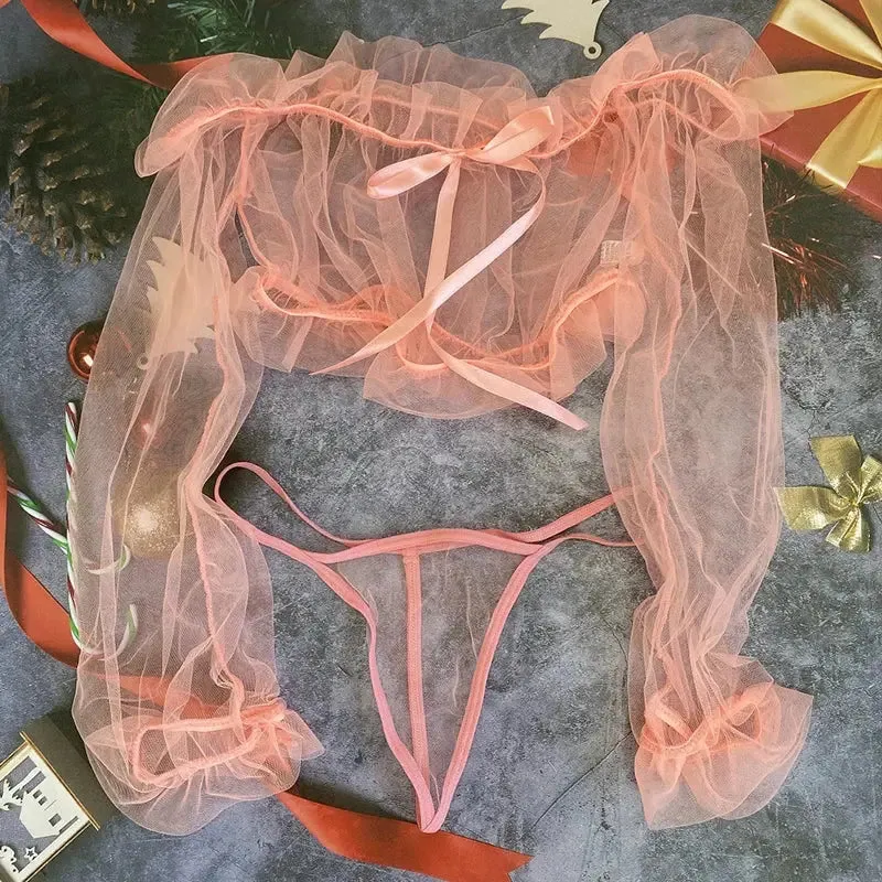 Transparent Lace Off-Shoulder Lingerie Set