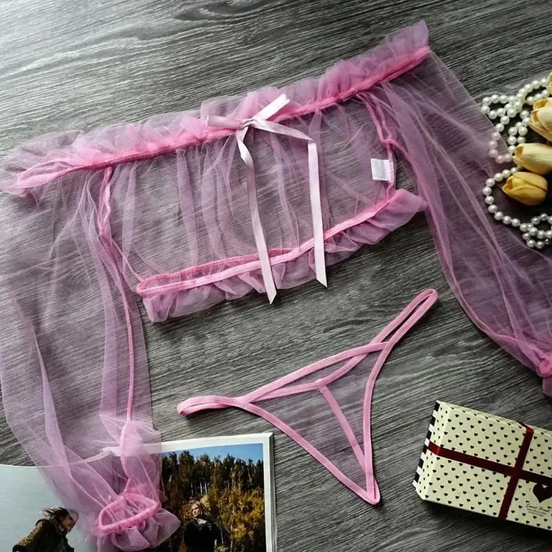 Transparent Lace Off-Shoulder Lingerie Set