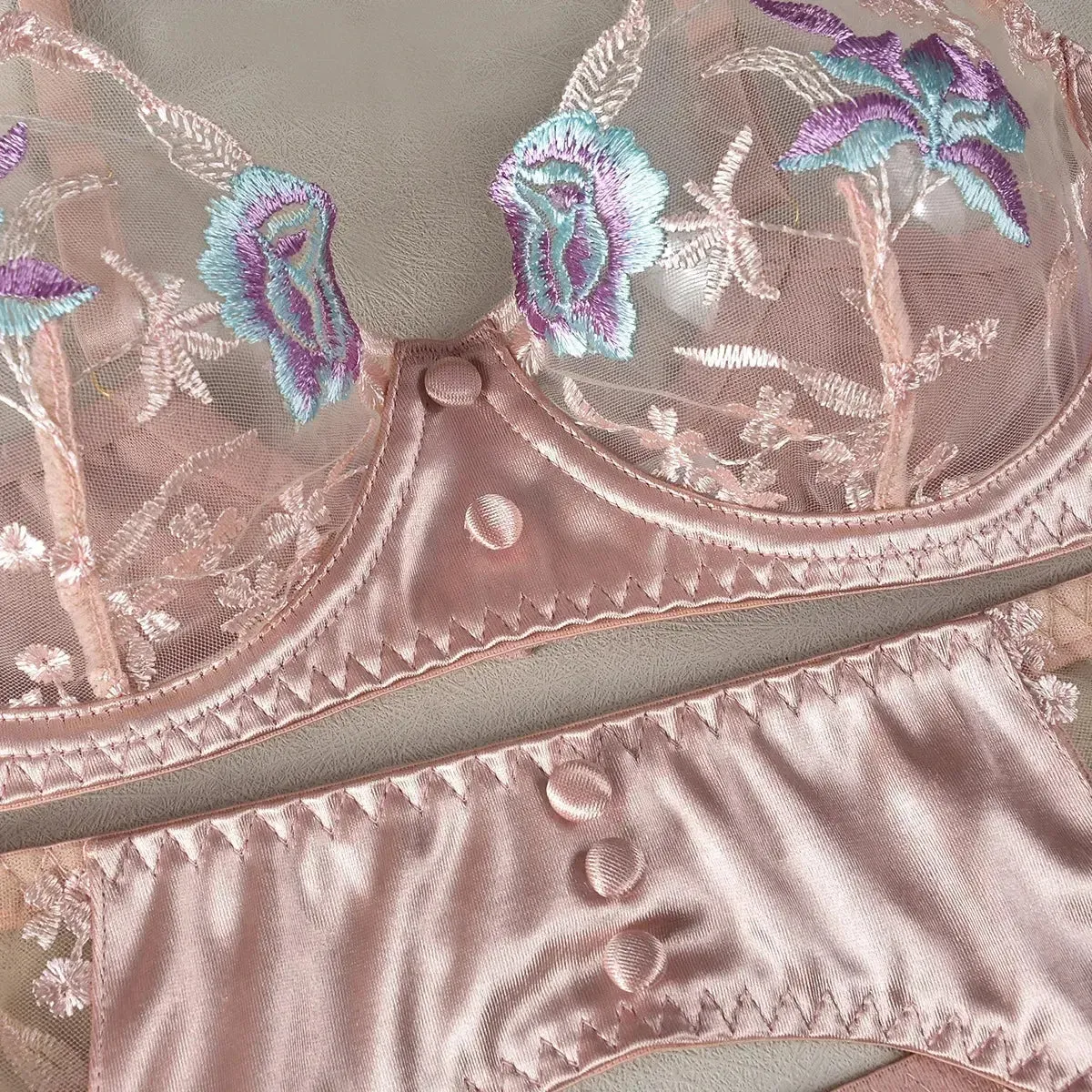 Transparent Sensual Silk Garter Lingerie Set