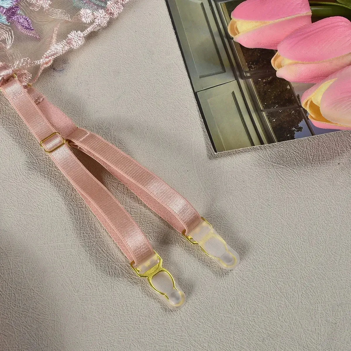 Transparent Sensual Silk Garter Lingerie Set